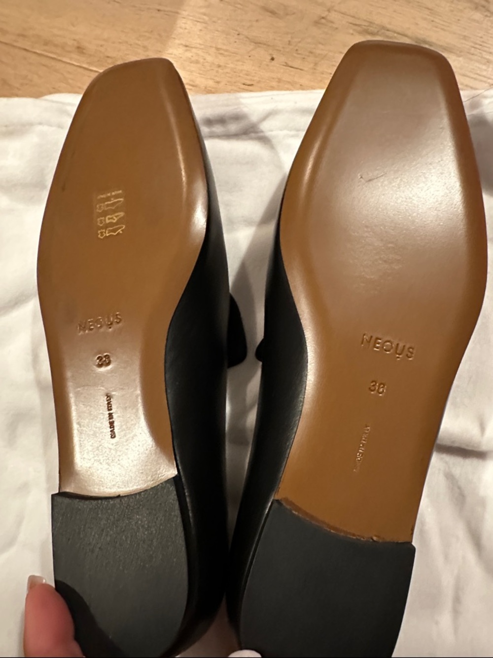 New! Neous Black Leather Square Toe Loafer Flats! Size 7 / 38 So lovely. - Picture 6 of 7